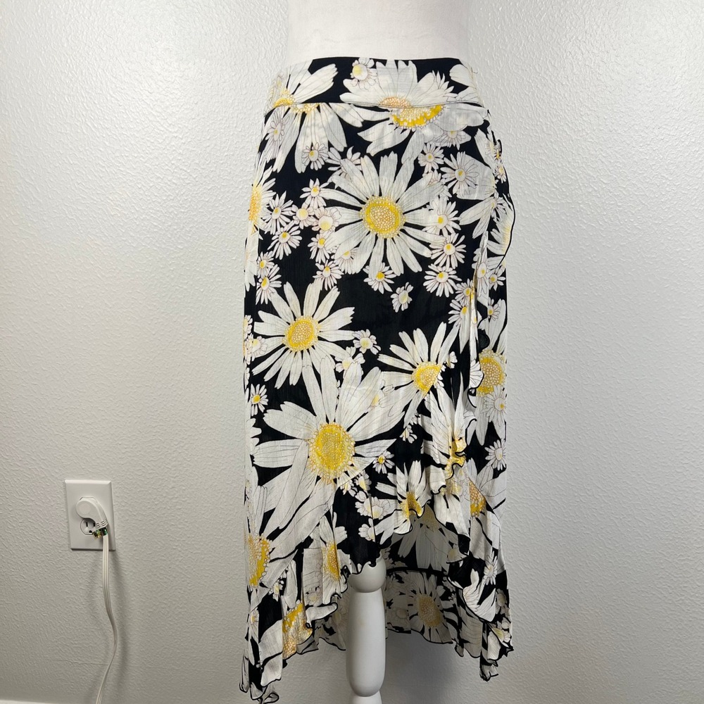 White Daisy Midi Skirt XS Hi Low Ruffles Coquette Retro Lauren Conrad Boho Tulip